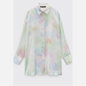 Zara Tie Dye Pastel Oversized Button Down Blouse Silk Satin
Effect Small